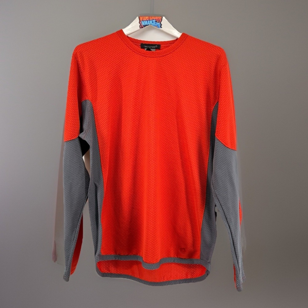 Vintage 90s Nike Sphere Long Sleeve Shirt Mens Large Orange Gray Y2K Taiwan